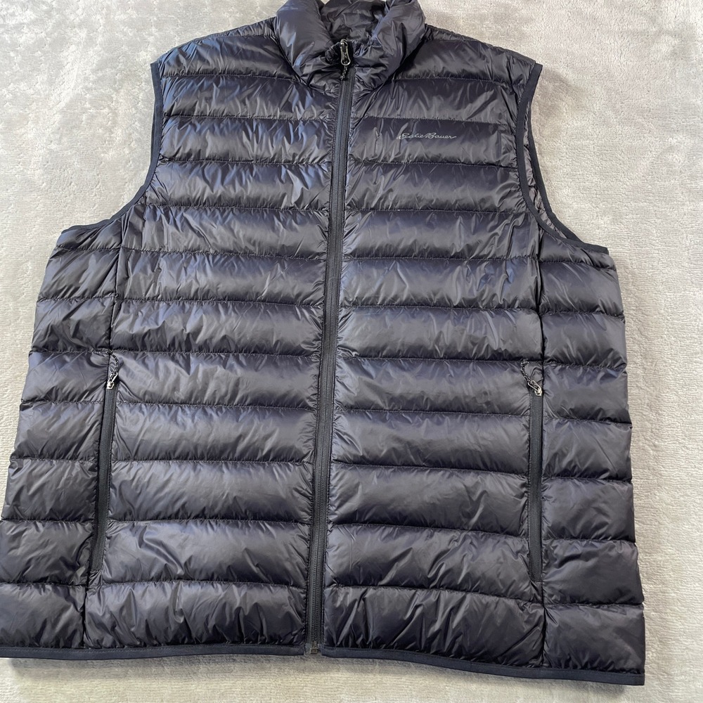 Eddie Bauer Down Puffer Vest Mens XL Black Full Zip Quilted Lightweight Outdoor